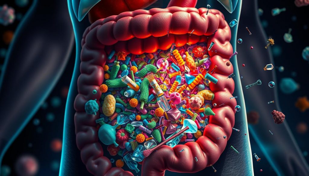 Gut microbiome disruption from microplastics